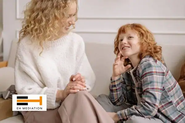 Happy mother and child after sorting child arrangements mediation Ealing